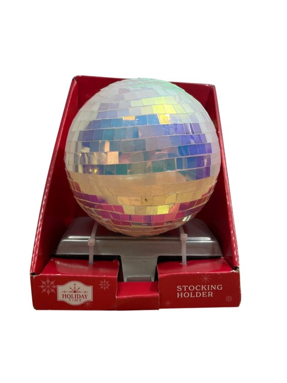 Holiday Time Iridescent Mosaic Disco Ball Christmas Stocking Holder Silver Base